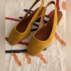 by far suede sandals slingback mustard